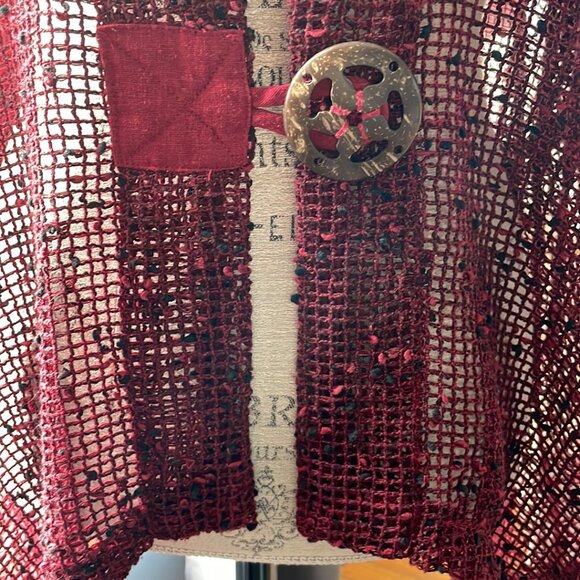 Keren Hart red open weave 100% cotton large coverup, vest, blouse - Picture 4 of 11